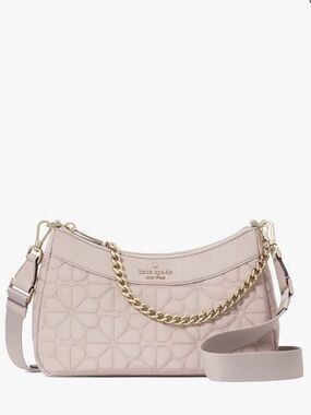 ♠️Kate Spade Flower Quilted Fabric Convertible Crossbody Bag, Cozy Grey NEW NWT